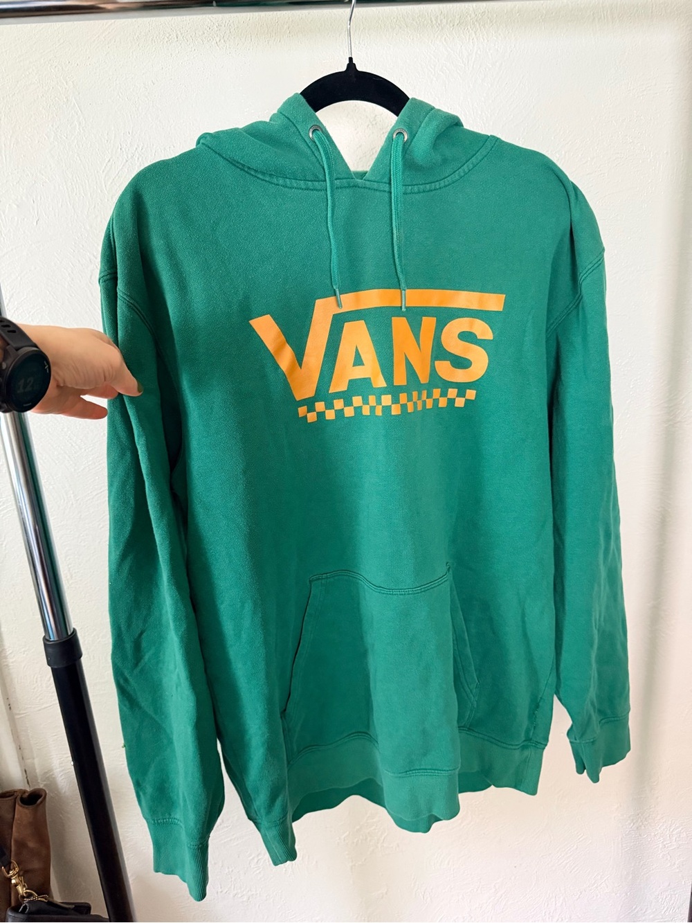 Vans Green Pullover Hoodie with Orange Logo